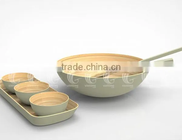 Set Handmade Bamboo Salad Bowls and Spoons, Lacquered Bamboo Products photo-6
