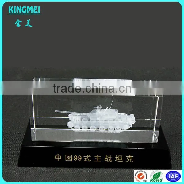 Customized 3d Crystal Gift Tank Model With Base K9 Crystal Engraving Laser Carved Blank photo-3