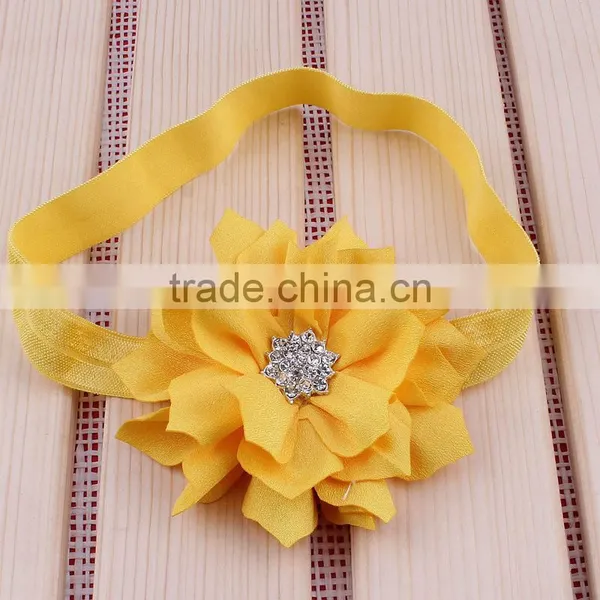 Fabric Flower Headband With Rhinestone in Center for Kids Hair Accessories photo-3
