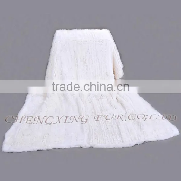 CX-D-95 European Fashion White Knitted Real Rex Rabbit Fur Blanket Area Rug For Living Room photo-5