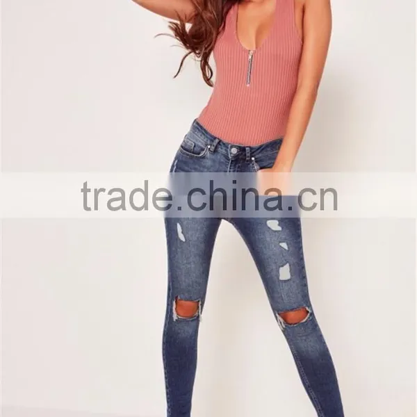 Pink Cut Out Mock Neck Zipper Infront Sleeveless Bodysuit Cotton Blends Sexy Scoop Neck Sweater photo-6