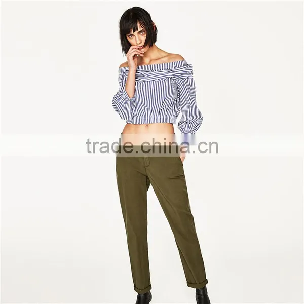 2017 Guangdong Spring Ladies Navy Chinos Designer Pants With Belt photo-5