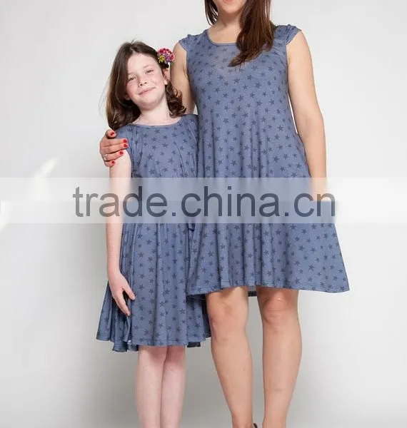 Mother and Daughter Clothes Dresses Dark Blue Woman Fashion Dress photo-3