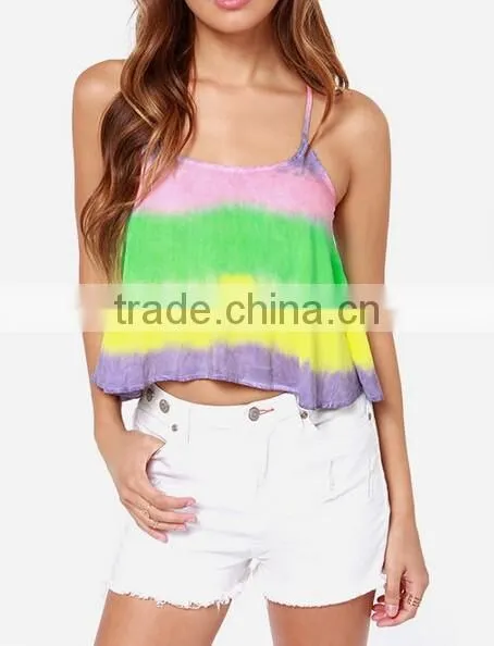Tie Dye Brazil Tank Top, Wholesale Rainbow Tank Top Women photo-2