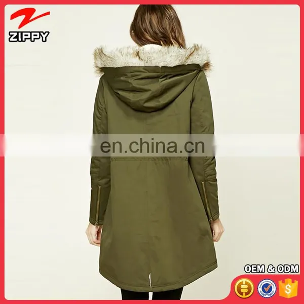 OEM Service Wholesale Ladies Patched Faux Fur Hooded Parka Winter Coats China Supplier photo-3