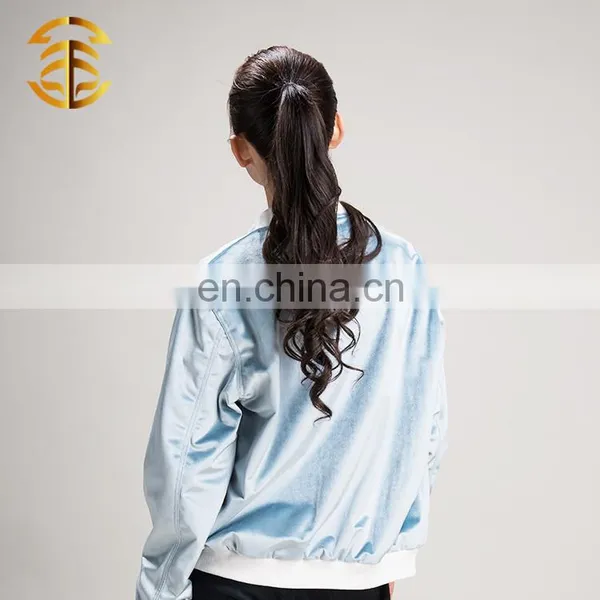 China Manufacturer Custom Blue Velvet Sublimation Bomber Jacket photo-6