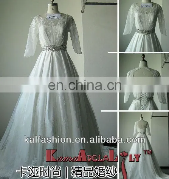 EB2202 Elegant Beading Belt With Sleeve and Low Back Wedding Dress