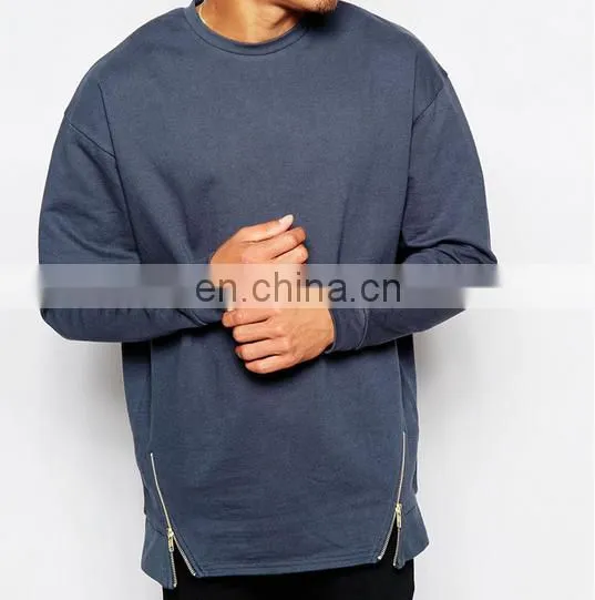 Wholesale Custom Men's Plain Crewneck Zipper Oversized Sweatshirts/Sweatclothing photo-2
