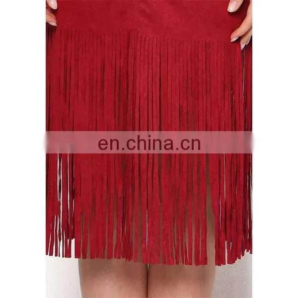 Love Suede Fringe Hem Dress Square Neckline Sleeveless Fashion Apparel Women Dresses Sexy photo-6
