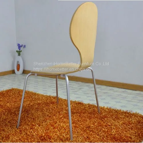 Plating Steel Legs Maple Wood Veneer Plywood Modern Dining Chair Round Head Curved Wooden Computer Chair photo-3