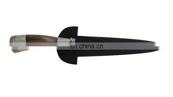 KNIFE IN COW DETAILS AND NICKEL SILVER, SHEATH LEATHER. 14CM SCHMIEDEN