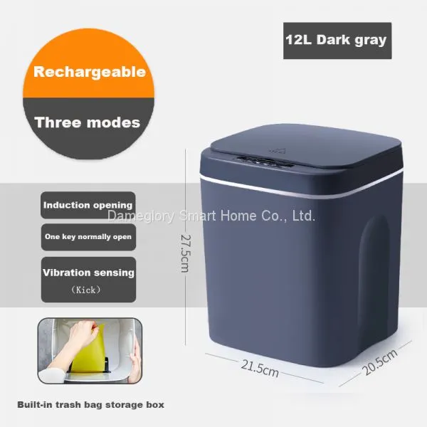 Smart Trash Can X5/7 White/dark Gray ABS+PP, 16L, Three Control Mode USB Charger LED Light photo-3