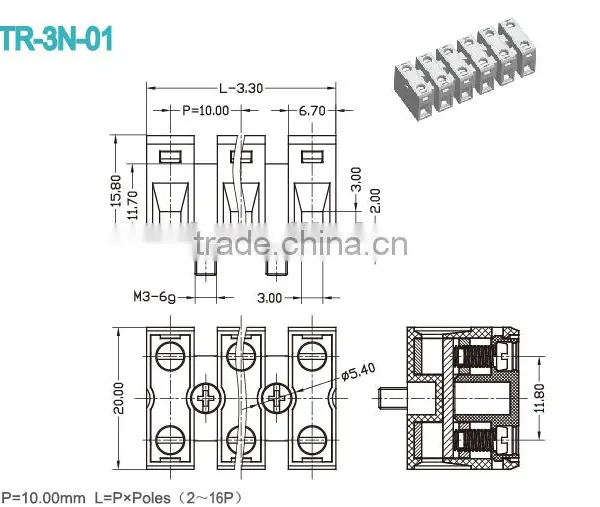 Pitch 10.00mm 600V 20A Feed-Through Terminal Blocks photo-2