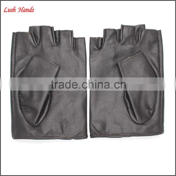 Ladies Fingerless Dark Brown Fitness Leather Hand Gloves photo-3