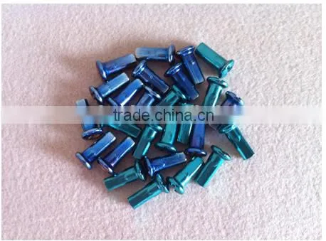 Blue Color Alloy Motorcycle Spoke Nipples / Spoke Nipples for Bike Rim