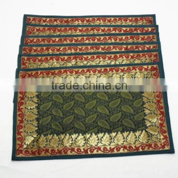 Indian Silk Table Runner With 6 Placemats & 6 Coaster in Green Color Size 16*62 photo-3