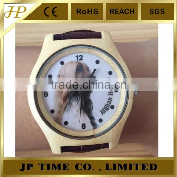 VAGES Brand Quartz Analog Genuine Leather Wooden Bamboo Watch Cat photo-3