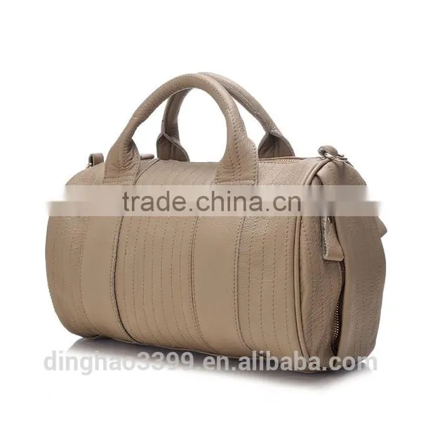 New Design Women's Leather Travel Bag,cylindrical Brown Duffle Bag photo-2
