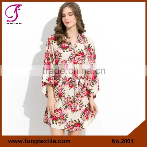 FUNG 2803 Women Beautiful Flower Cotton Print Robe photo-5