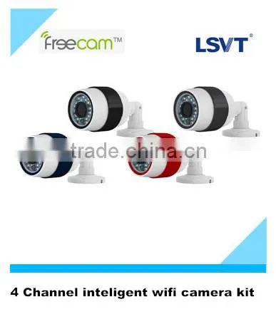 4 channel 720P smart wifi camera kit, 4xC260 camera with SD card+ 4ch CMS software (no need NVR), with intelligent analysis.