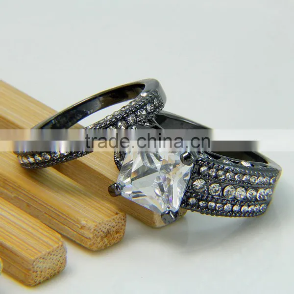 Vintage Lovers Ring Designs Wide Large Zircon Stone Gunblack Plated Wedding Bands photo-5