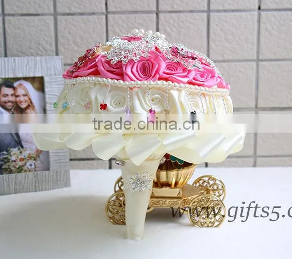 Elegant Lovrly White and Pink Wedding Bouquet With Crystal Bead Curtain photo-2