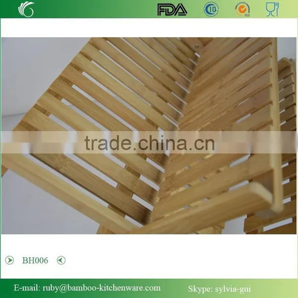 BH006/ Bamboo Compact Folding Dish Rack Holder for Palte and Mug photo-6