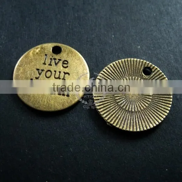 20mm Vintage Style Bronze Plated Alloy Antiqued Live Your Dream Engraved Letter DIY Pendant Charm Supplies 1810219 photo-2