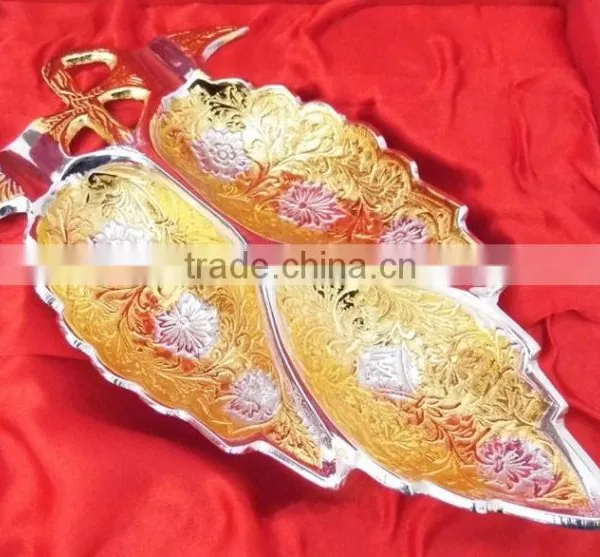 New Design Promotional Gift Gold and Silver Plated Brass Leaf Shape Bowl Tray photo-3