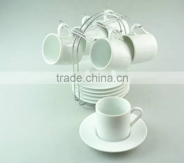 Stock Wholesale Porcelain Coffee Tea Set Tableware Six Cup and Saucer With Metal Stand photo-2