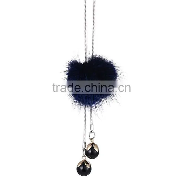 Hot New Korea Pompon Necklace Mink Fur Ball Long Sweater Necklace for Antumn Winter photo-4
