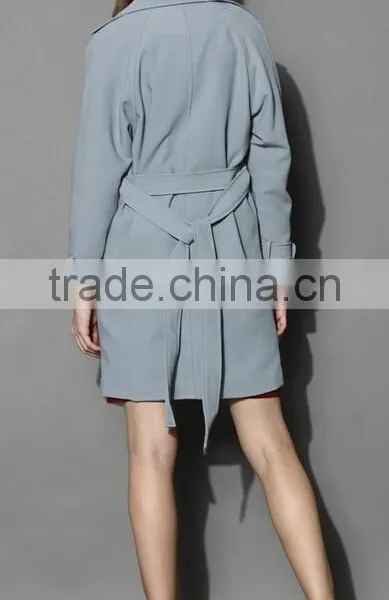 Beige /Grey/Indigo Blue Color Open Front Design Full Lined Long Jacket,beautiful Women Belted Textured Trench Jacket Coat photo-2