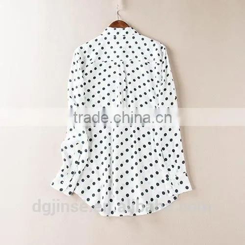 The Spring Autum New Design Ladies Shirt Spot Printed Crepe de Chine Wave Long Sleeve Lapel Casual Blouse for Office Women photo-3