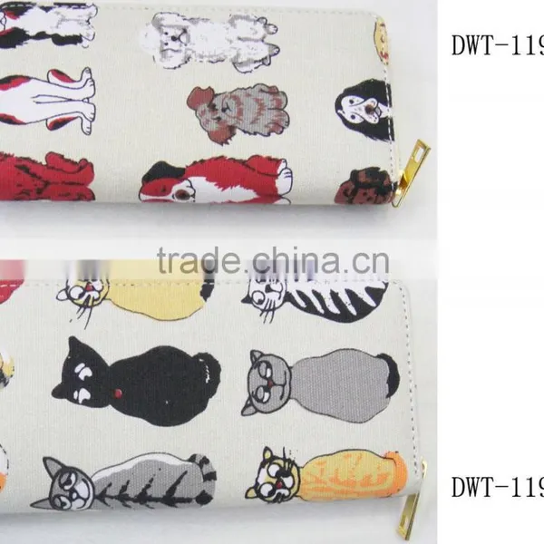 New Stylish Canvas Cotton Zipper Round Print Dog Wallet photo-3
