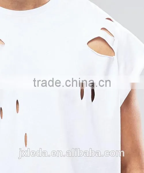 Customize Men Cheap 100% Cotton Super Oversized Jersey T-shirt With Distressing and Curved Hem photo-6