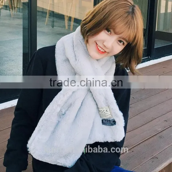 Brand Design Winter Scarf Women Faux Rabbit Fur Collar Fur Scarf Cross Warm Ladies Scarves photo-2