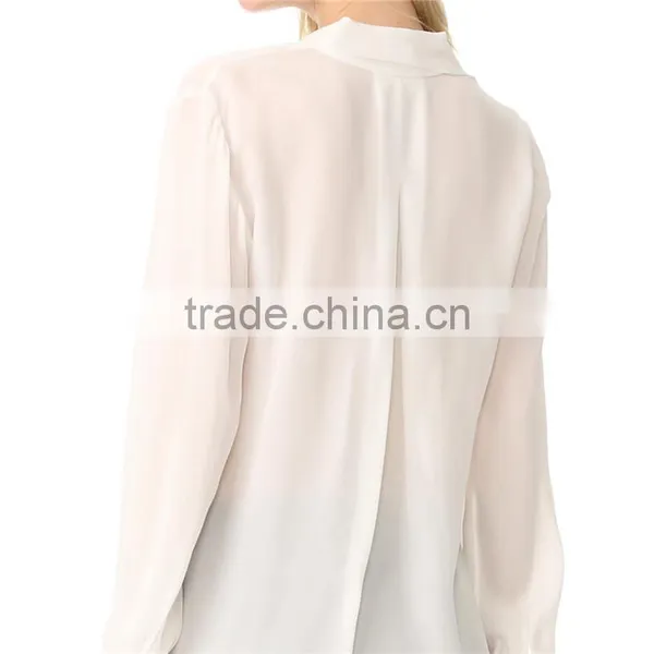 2017 OEM Casual Fine Beam Sleeve Silk Blouse With Neck Tie photo-4