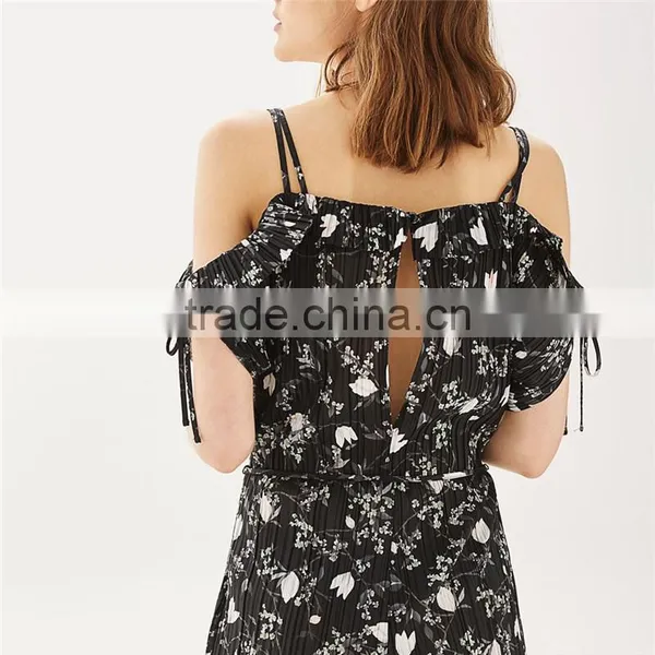 2017 Spring Polyester Off-shouldert Black Print Romper Womens photo-3