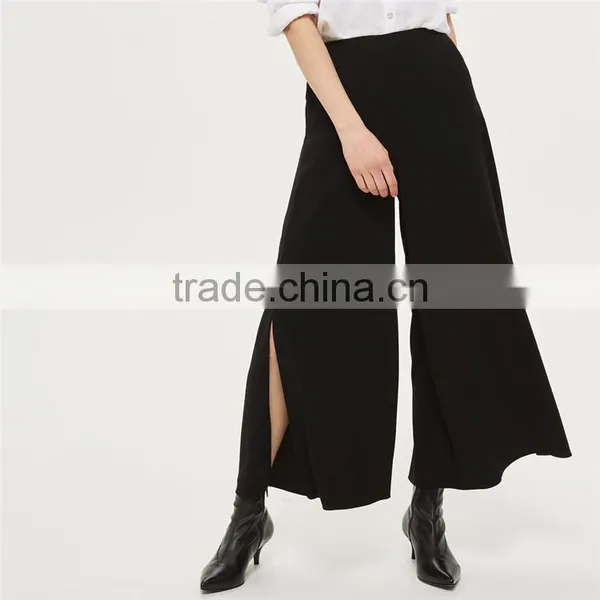 Chic Wide Leg Side Split Palazzo Trousers Black Slack Pants for Ladies photo-5