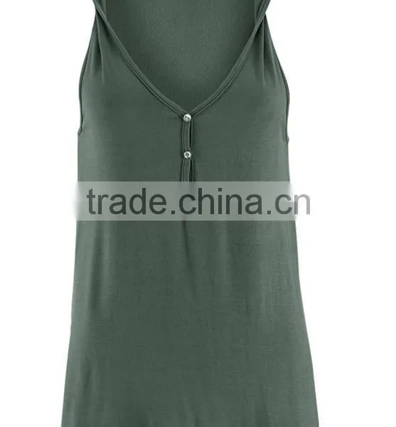 New Women T-shirt Europe and the United States Foreign Trade V-neck Button Buckle Twisted Vest photo-2