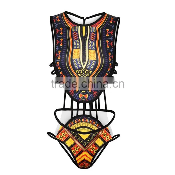 2016 Fashion Sexy Lady African Print High Cut Thong Bikini Swimwear photo-5