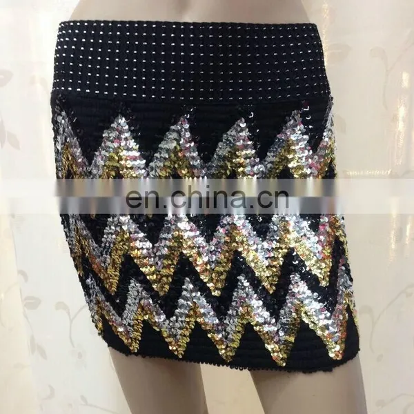 2015 Fitted Hot Ladies Zig Zag Mini Short Sequins Skirt photo-2