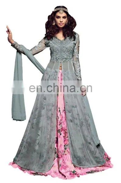 Women's 2017 Dubai Style Party Wear Georgette Anarkali Suits Dress Material (Semi-Stitched) photo-3