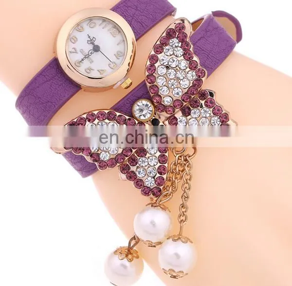 Hot Selling Butterfly Wrap Leather Bracelet Watch With Crystals Quartz Watch Crystal Leather Wrap Bracelets Gifts for Her photo-3