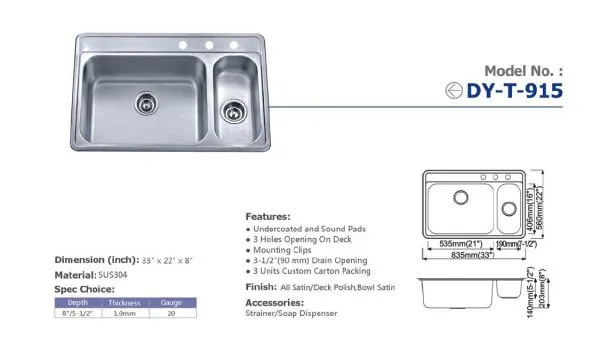 Guangdong Dongyuan Kitchenware UPC Certificated 80/20 Stainless Steel Double Bowl Topmount Kitchen Sinks photo-2