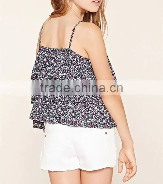 Girls Cool Summer Tops 2016 Floral Print Adjustable Strap Cami photo-3