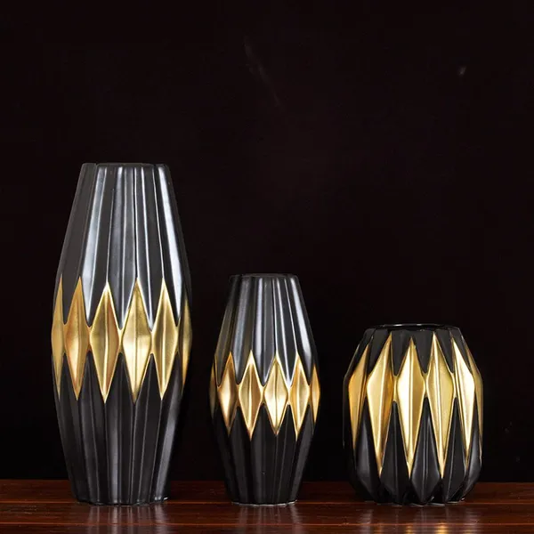 Rhombus Polyhedron Gild Silver Fashion Light Luxury Ceramic Vase For Indoor Decor photo-2