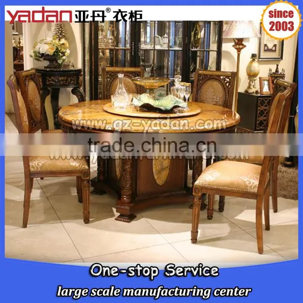 Solid Wood Luxury Hand Carved Marble Top Modern Dining Table for Sale photo-6
