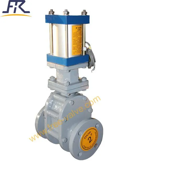 Long Type Pneumatic Ceramic Double Gate Valve photo-2
