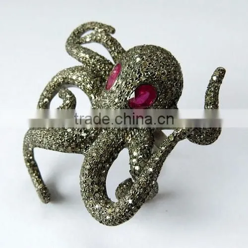 Celebarte Love !! Octopus Design Ruby & Diamond 925 Sterling Silver Ring, Gemstone Jewelry, Handmade Jewelry photo-3